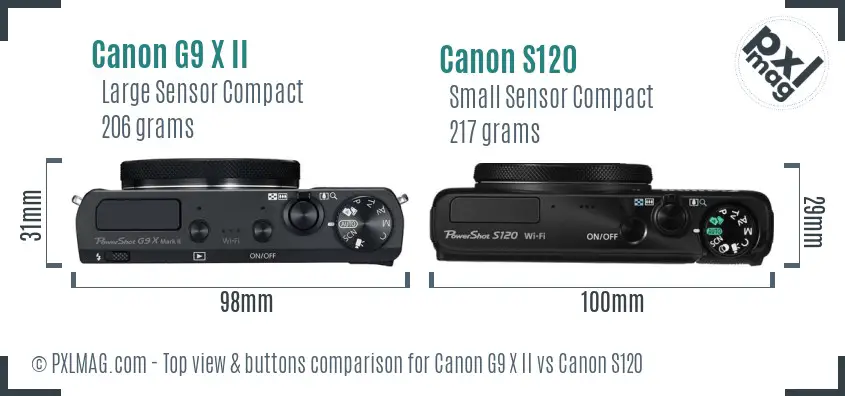 Canon G9 X II vs Canon S120 top view buttons comparison