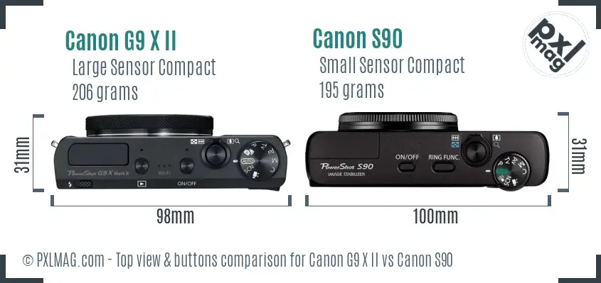 Canon G9 X II vs Canon S90 top view buttons comparison Canon G9 X II vs Canon S90 top view buttons comparison