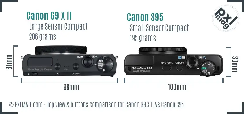 Canon G9 X II vs Canon S95 top view buttons comparison Canon G9 X II vs Canon S95 top view buttons comparison