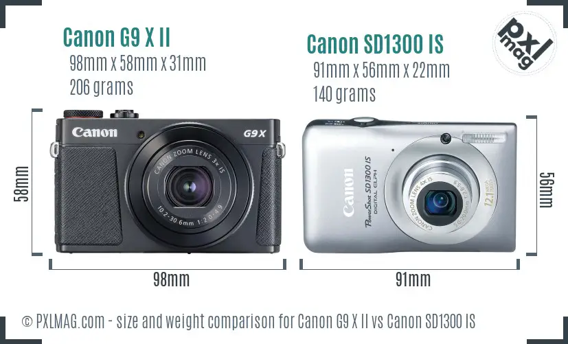Canon G9 X II vs Canon SD1300 IS size comparison Canon G9 X II vs Canon SD1300 IS size comparison