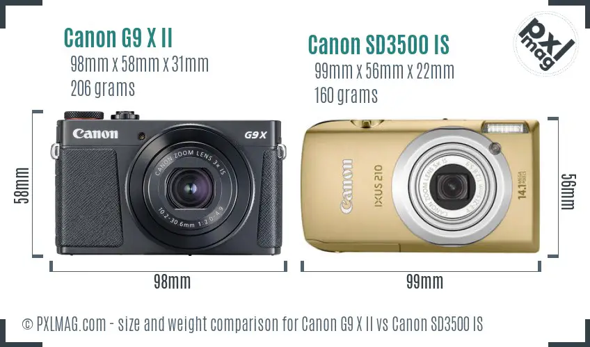 Canon G9 X II vs Canon SD3500 IS size comparison