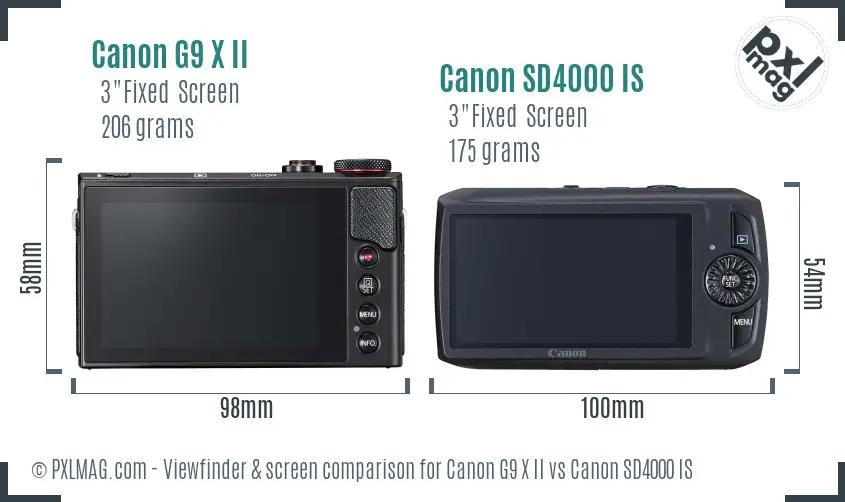 Canon G9 X II vs Canon SD4000 IS Screen and Viewfinder comparison