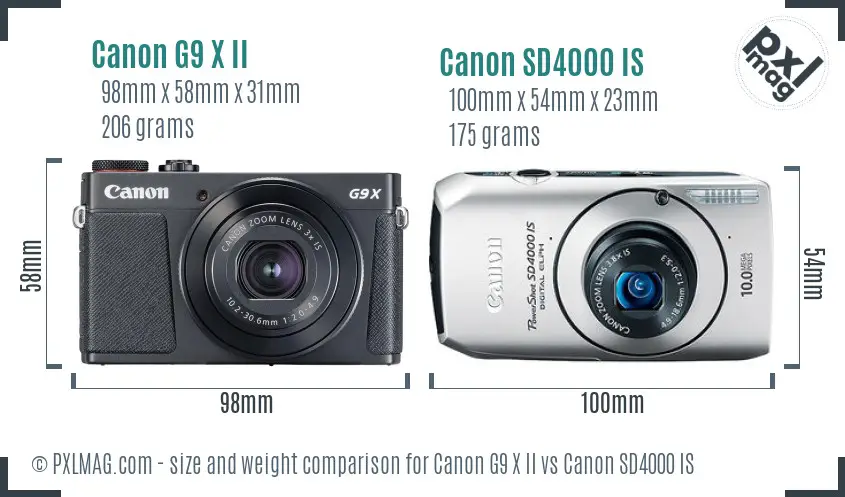 Canon G9 X II vs Canon SD4000 IS size comparison