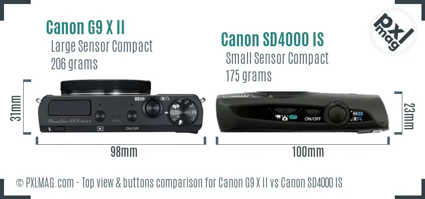 Canon G9 X II vs Canon SD4000 IS top view buttons comparison
