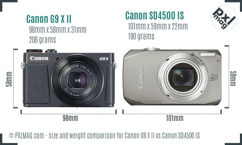 Canon G9 X II vs Canon SD4500 IS size comparison Canon G9 X II vs Canon SD4500 IS size comparison