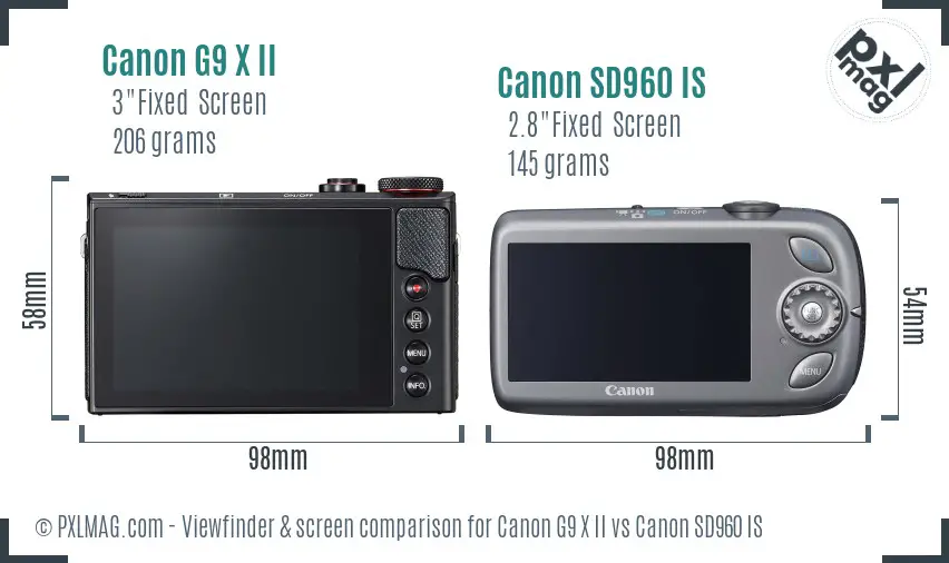 Canon G9 X II vs Canon SD960 IS Screen and Viewfinder comparison