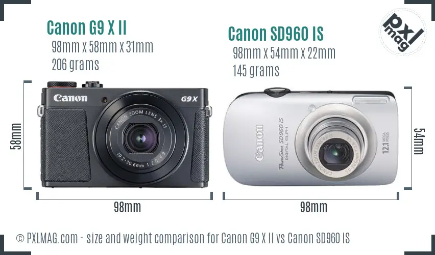 Canon G9 X II vs Canon SD960 IS size comparison