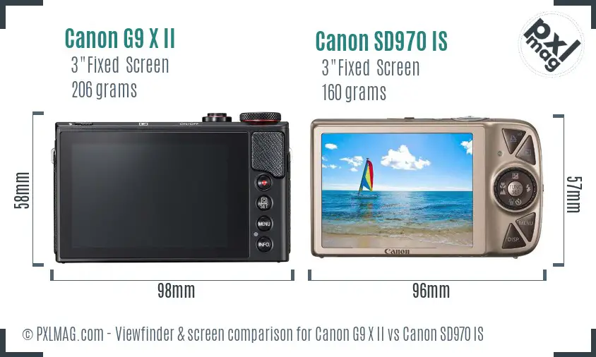Canon G9 X II vs Canon SD970 IS Screen and Viewfinder comparison