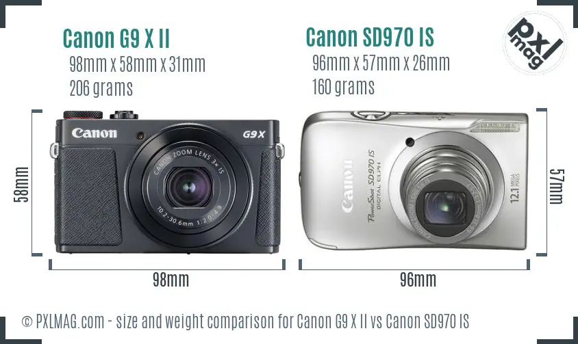 Canon G9 X II vs Canon SD970 IS size comparison