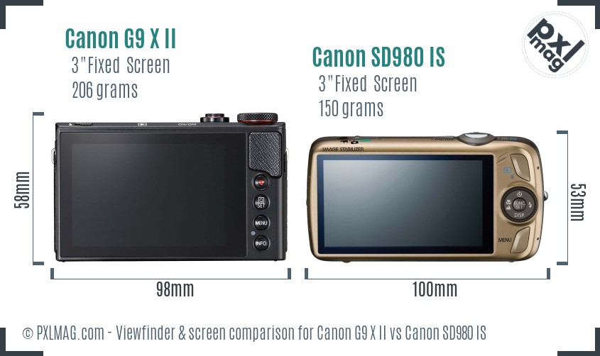 Canon G9 X II vs Canon SD980 IS Screen and Viewfinder comparison