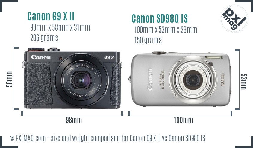 Canon G9 X II vs Canon SD980 IS size comparison