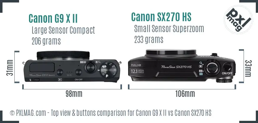 Canon G9 X II vs Canon SX270 HS top view buttons comparison