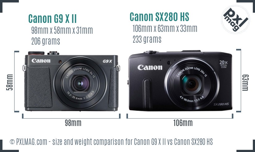 Canon G9 X II vs Canon SX280 HS size comparison