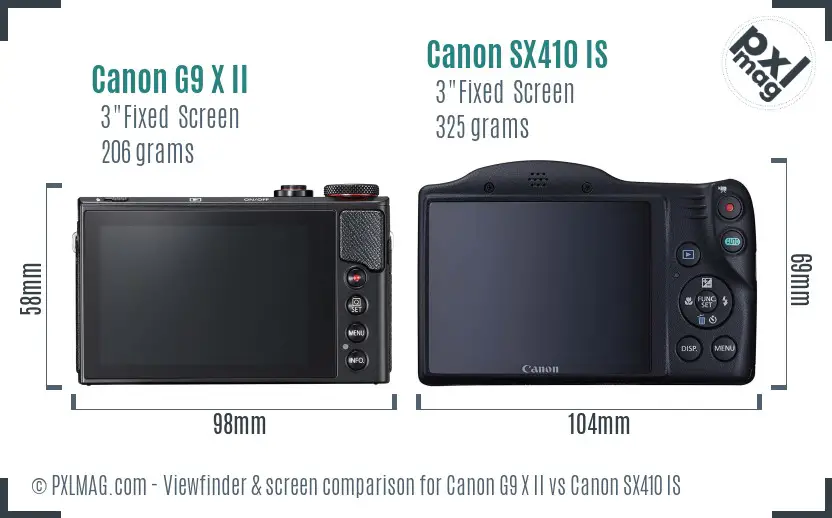 Canon G9 X II vs Canon SX410 IS Screen and Viewfinder comparison Canon G9 X II vs Canon SX410 IS Screen and Viewfinder comparison