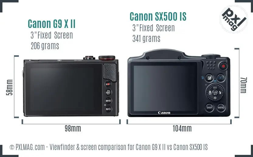 Canon G9 X II vs Canon SX500 IS Screen and Viewfinder comparison