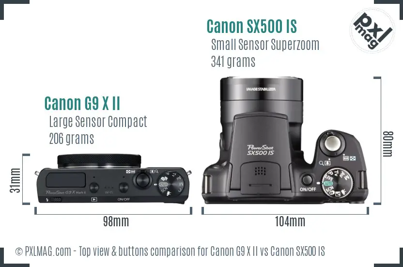 Canon G9 X II vs Canon SX500 IS top view buttons comparison