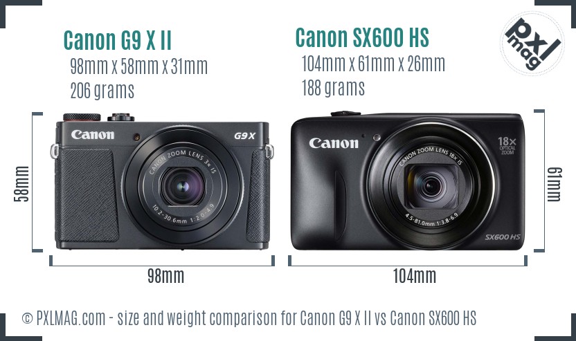 Canon G9 X II vs Canon SX600 HS size comparison Canon G9 X II vs Canon SX600 HS size comparison