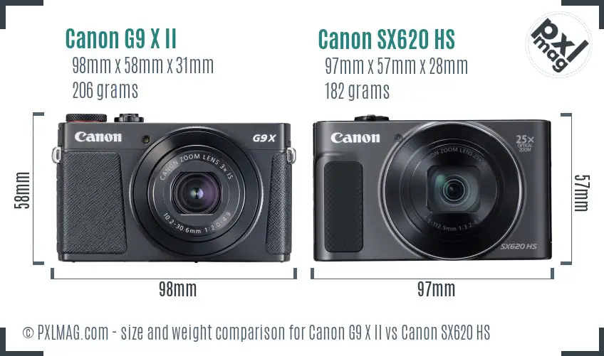 Canon G9 X II vs Canon SX620 HS size comparison