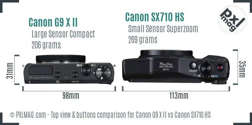 Canon G9 X II vs Canon SX710 HS top view buttons comparison