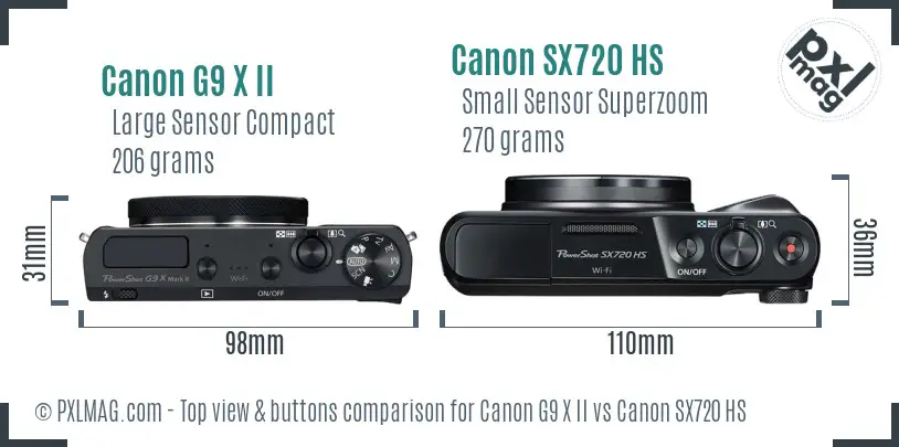 Canon G9 X II vs Canon SX720 HS top view buttons comparison