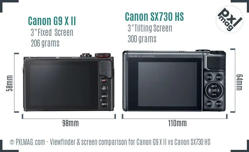 Canon G9 X II vs Canon SX730 HS Screen and Viewfinder comparison