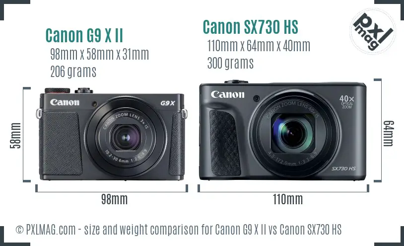 Canon G9 X II vs Canon SX730 HS size comparison