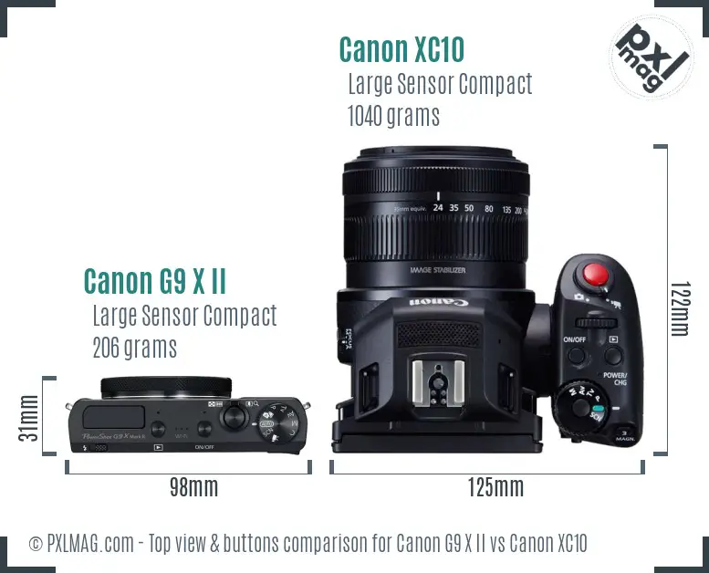 Canon G9 X II vs Canon XC10 top view buttons comparison