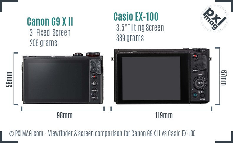 Canon G9 X II vs Casio EX-100 Screen and Viewfinder comparison
