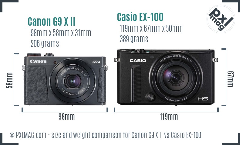 Canon G9 X II vs Casio EX-100 size comparison