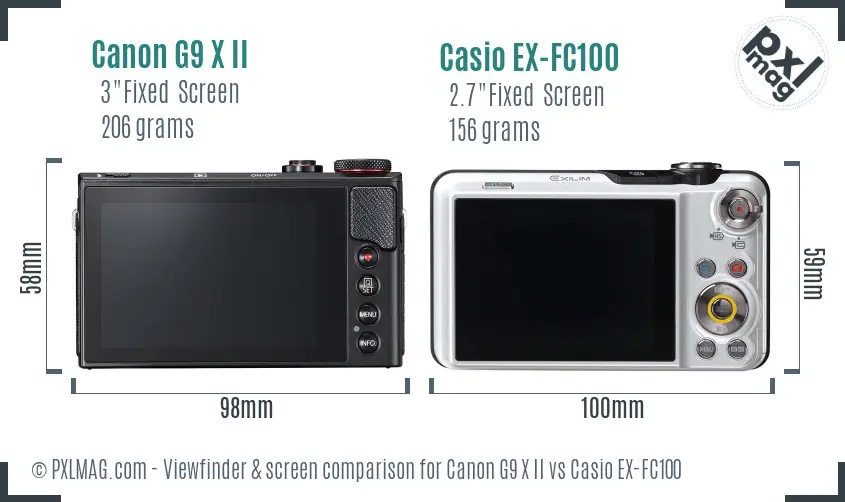 Canon G9 X II vs Casio EX-FC100 Screen and Viewfinder comparison Canon G9 X II vs Casio EX-FC100 Screen and Viewfinder comparison