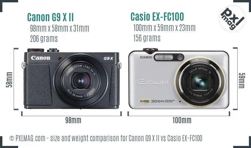 Canon G9 X II vs Casio EX-FC100 size comparison Canon G9 X II vs Casio EX-FC100 size comparison