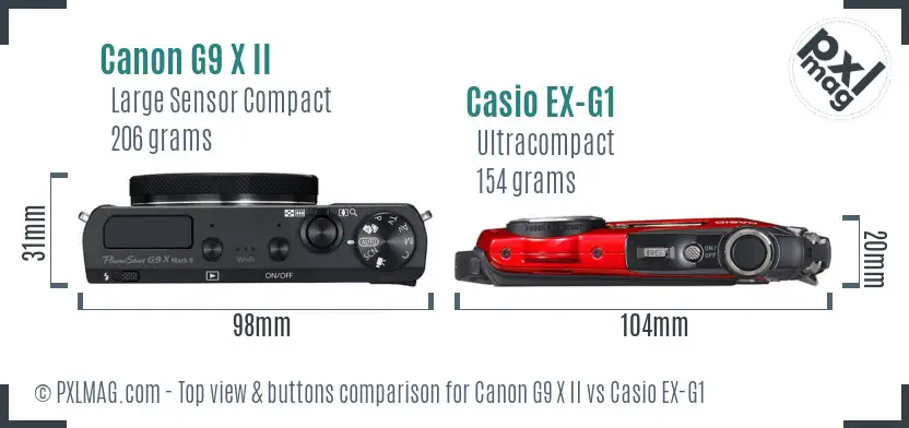 Canon G9 X II vs Casio EX-G1 top view buttons comparison