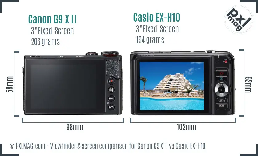 Canon G9 X II vs Casio EX-H10 Screen and Viewfinder comparison