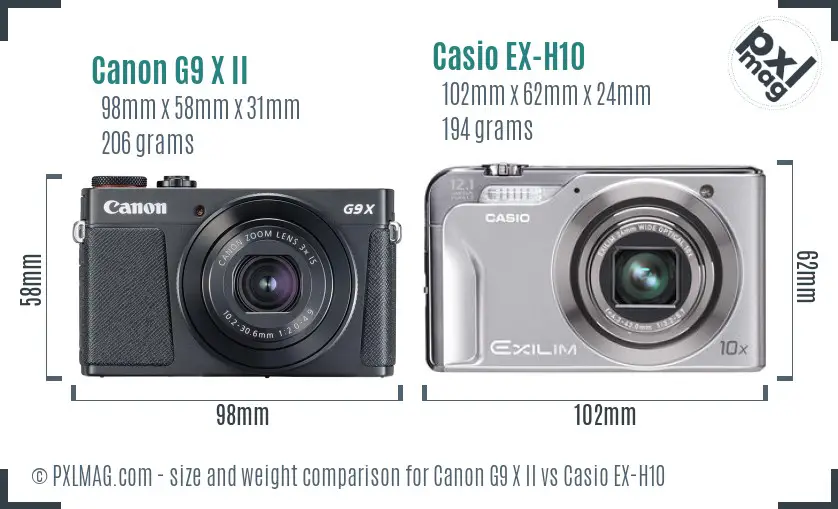 Canon G9 X II vs Casio EX-H10 size comparison