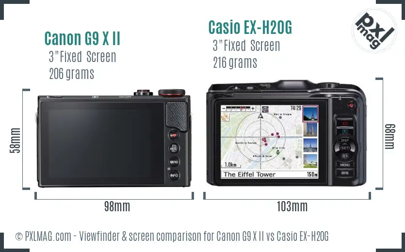 Canon G9 X II vs Casio EX-H20G Screen and Viewfinder comparison