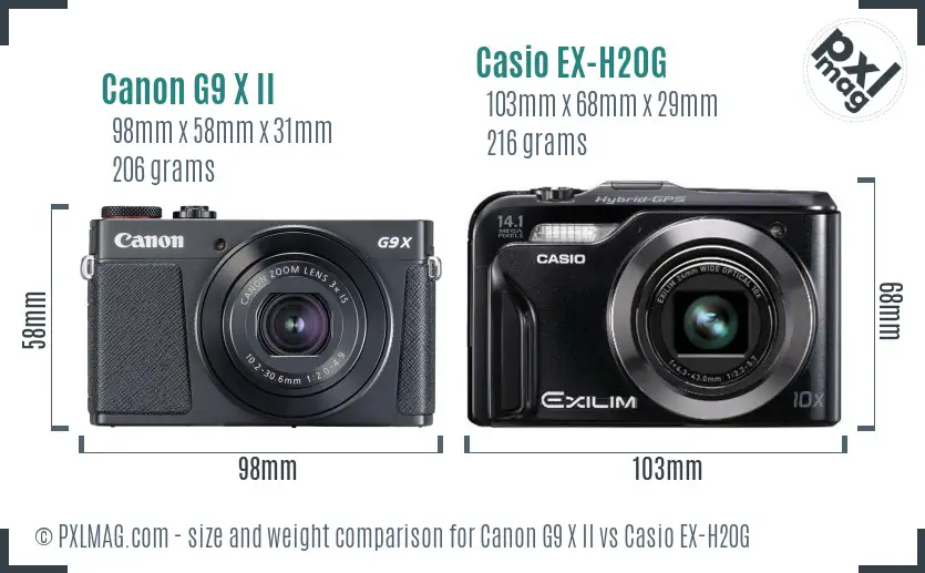 Canon G9 X II vs Casio EX-H20G size comparison