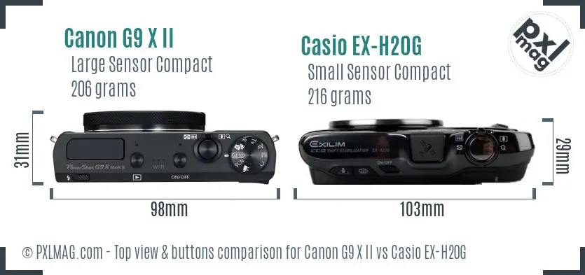 Canon G9 X II vs Casio EX-H20G top view buttons comparison