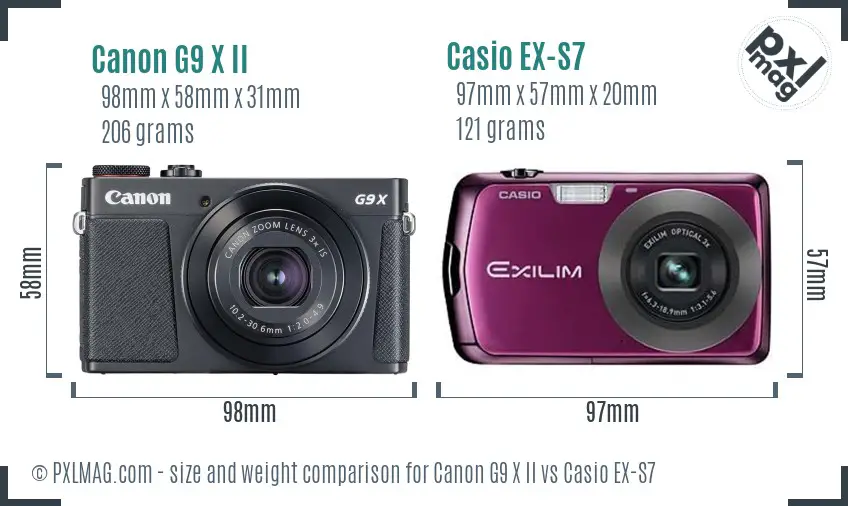 Canon G9 X II vs Casio EX-S7 size comparison