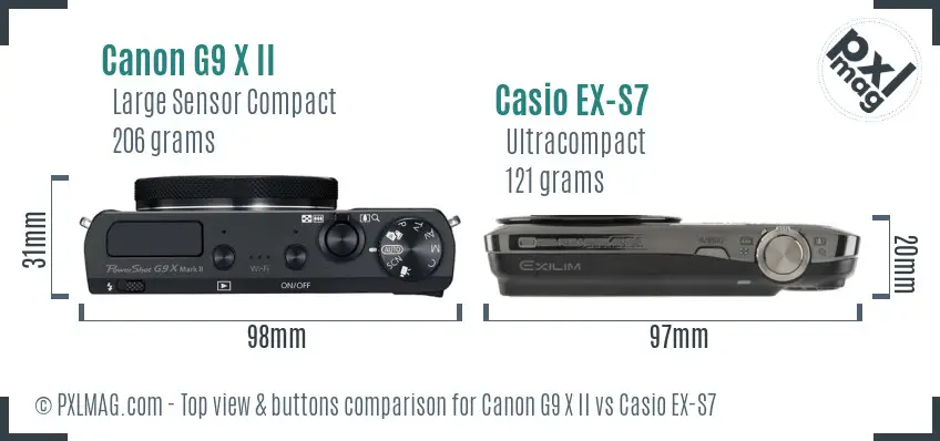 Canon G9 X II vs Casio EX-S7 top view buttons comparison