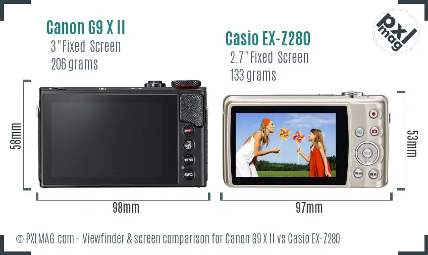 Canon G9 X II vs Casio EX-Z280 Screen and Viewfinder comparison