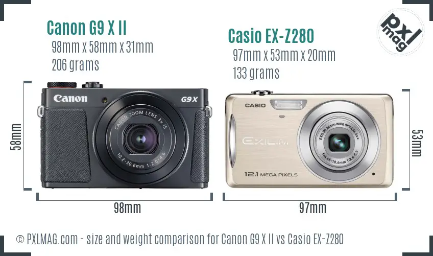 Canon G9 X II vs Casio EX-Z280 size comparison