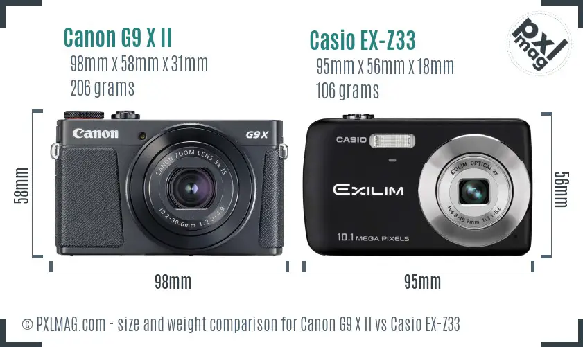 Canon G9 X II vs Casio EX-Z33 size comparison