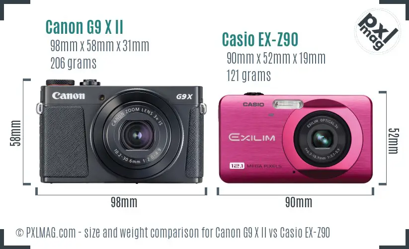 Canon G9 X II vs Casio EX-Z90 size comparison