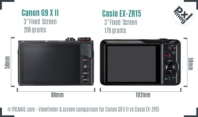 Canon G9 X II vs Casio EX-ZR15 Screen and Viewfinder comparison