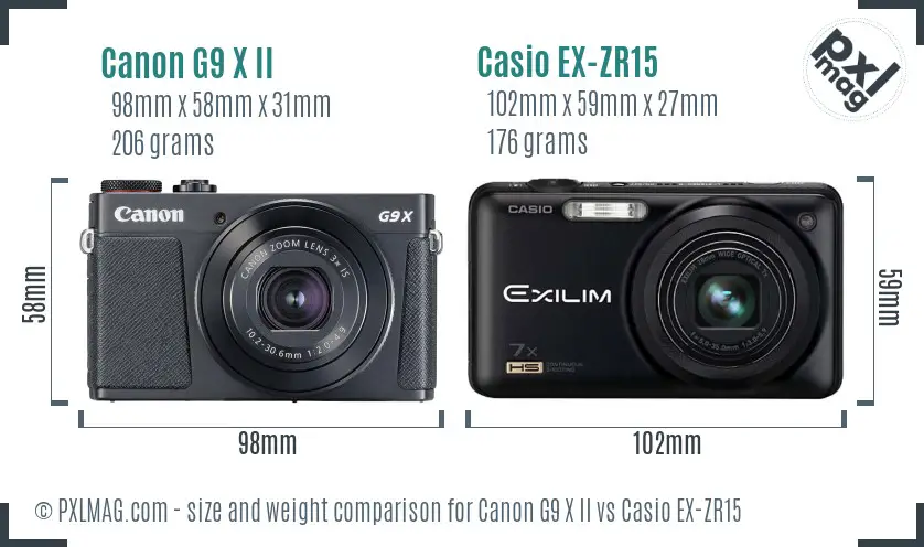 Canon G9 X II vs Casio EX-ZR15 size comparison