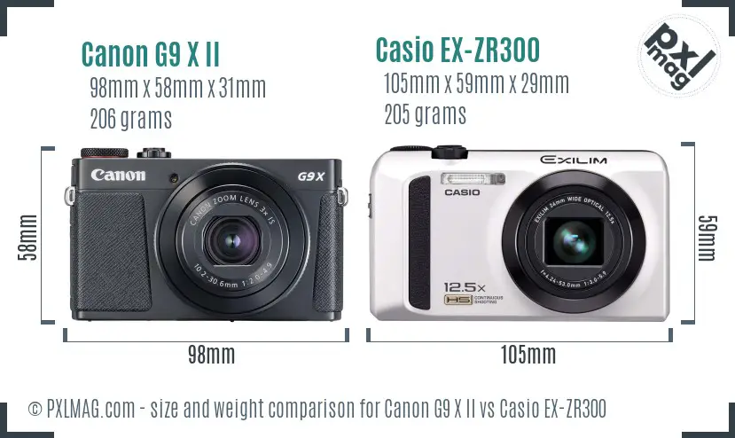 Canon G9 X II vs Casio EX-ZR300 size comparison