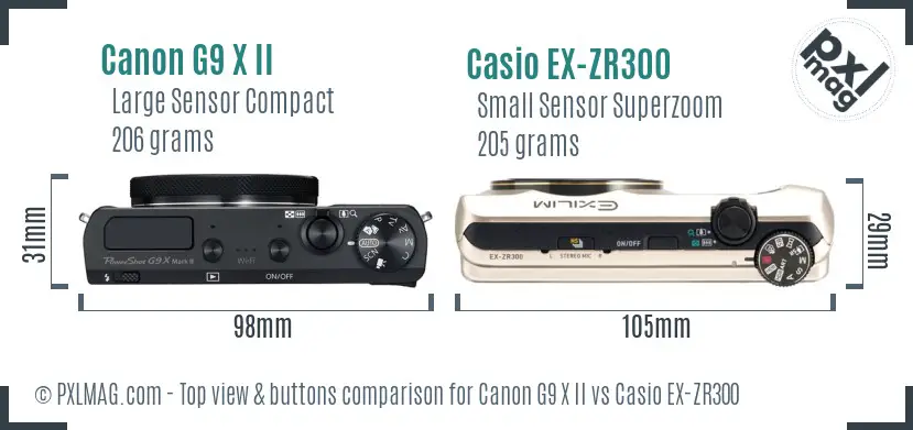 Canon G9 X II vs Casio EX-ZR300 top view buttons comparison