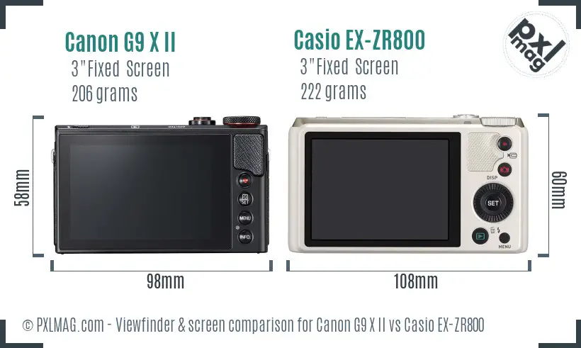 Canon G9 X II vs Casio EX-ZR800 Screen and Viewfinder comparison
