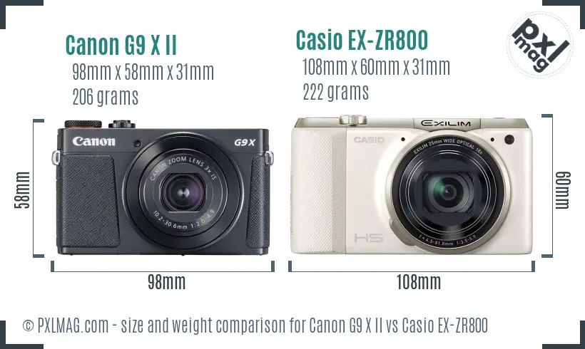 Canon G9 X II vs Casio EX-ZR800 size comparison