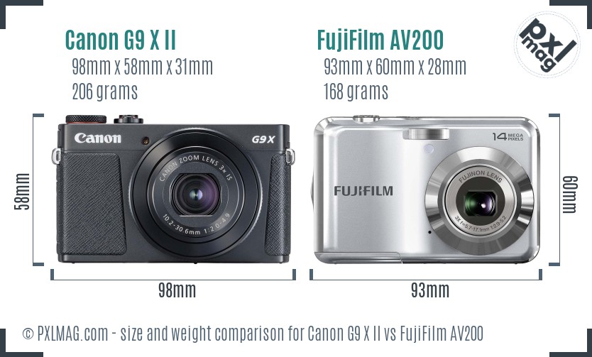 Canon G9 X II vs FujiFilm AV200 size comparison Canon G9 X II vs FujiFilm AV200 size comparison